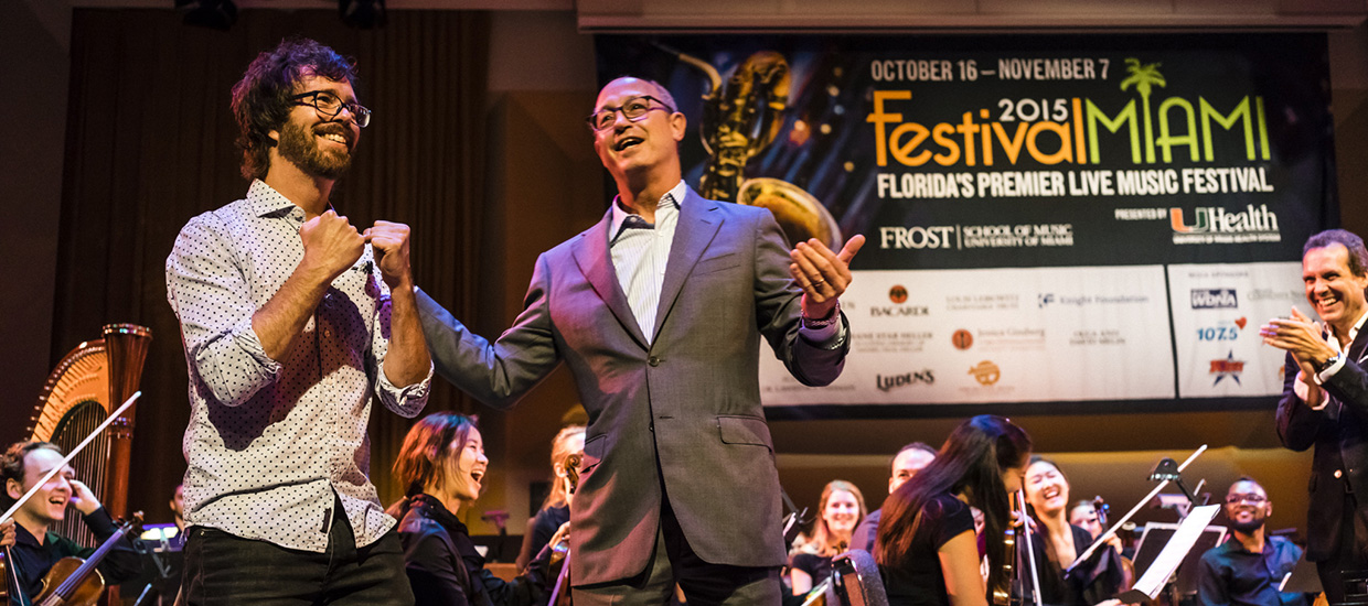 Frost School of Music Dean Berg presenting Frost Alum, Ben Folds, at the 2015 Festival Miami Concert Series